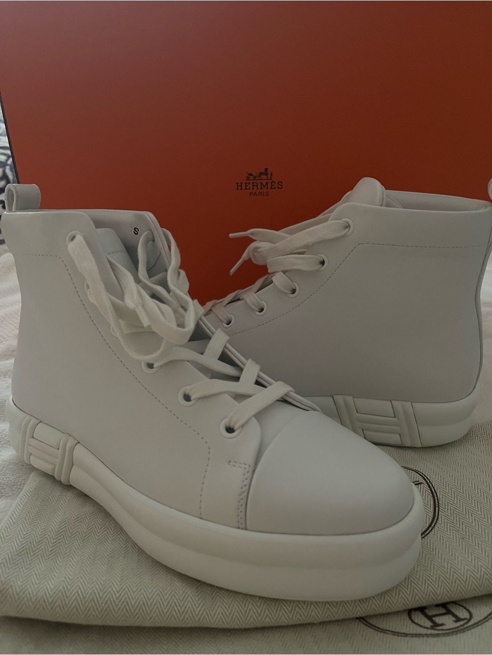 Brand new and Never used Calfskin Womens Happiness High Top Sneakers White